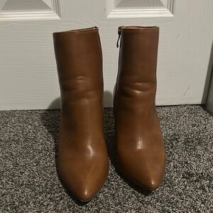 Sleek Brown Leather Ankle Booties with Pointed Toe